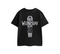 Wednesday Addams Kids Black T-Shirt | Short Sleeve Graphic Tee with Polka Dot Design & Coffin Print | Halloween Casual Wear | Cartoon Character Top for Children Merch