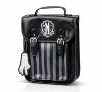 Wednesday Addams Nevermore Academy Faux Leather Backpack | Gothic Dark School Bag with Hand Thing Pendant | Wednesday Backpack, TV Series Bag, Gothic Girl Backpack, Addams Family