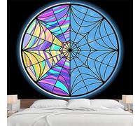 Wednesday Addams Party Decorations Gothic Wall Decor Tapestry for Teen Girls Men Bedroom Aesthetics Black Light Spider Web Window Colorful Backdrop Poster Wall Hanging for Dorm Room (51''X60'')