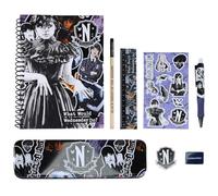 Wednesday Bumper Stationery Set - Includes: 1 X A5 Notebook, 1 X Pencil Case, 1 X 15cm Ruler, 1 X Eraser, 1 X Sharpener, 1 X Pen, 1 X Pencil, 1 X Sticker Sheet