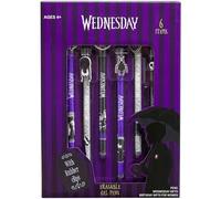 Wednesday Erasable Gel Pens 0.5mm Fine Tip, Pack of 6 Multi Coloured Pens With Eraser, Back to School College & Stationary Supplies, Gifts for Her