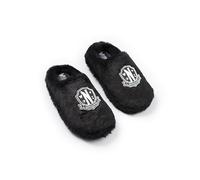 Wednesday Girls Black Logo Mule Slippers | Fluffy Indoor Slippers for Home | Television Show Merchandise | Comfortable Footwear for Kids | Soft Slippers for Girls Merch - 12 UK Child