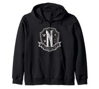 Wednesday Nevermore Logo Distressed Zip Hoodie