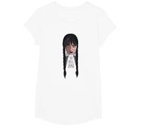 Wednesday No Hug Zone Big Face Animated Portrait T-Shirt, Girls, White, Medium