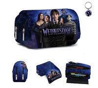 Wednesday Pencil Case with Keychain , Wednesday Zipped Pencil Case Large Capacity Cosmetic Bag Double Zippers Pen Bag Portable Wednesday Pencil Case Gifts. (B)