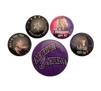 Wednesday Set of 5 Badges (Nevermore Design) Pin Badges for Bags, Backpacks, Jackets, Party Bags or Pin Badge Display - Official Merchandise