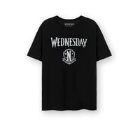 Wednesday Womens T-Shirt | Ladies & Teens Classic Logo & Crest Graphic Tee in Black Addams Netflix Series Merchandise Adults & Girls Short Sleeve Top | The Addams Family Apparel Gift