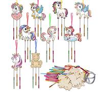 WEDNOK 9 Pack Unicorns Wind Chime Kit for Kids Make Your Own Unicorn Wind Chime Wooden Arts and Crafts for Girls Boys DIY Paint for Art Activity Party Decoration Bithday