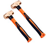 WEDO 2PCS Copper Sledge Hammer Set,1lb+2lb, Fiberglass Handle, Die-Forge, Corrosion Resistant, DIN Standard