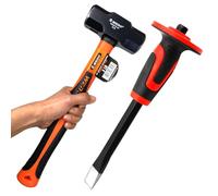 WEDO 3lb Sledge Hammer and Flat Chisel, Club Hammer, Mason Flat Head Chisel, Anti-Slip Handle,Concrete and Mortar Stone Chisels