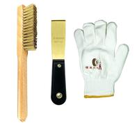 WEDO 3pcs Brass Putty Knife Set, 1-1/4" Paint Scraper with Bakelite Handle, 11" Brass Wire Brush,A Pair of Gloves,Painters Knife, Scraper Tool for Plaster Scraping Drywall Finishing