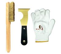 WEDO 3pcs Brass Putty Knife Set, 2-1/2" Paint Scraper with Bakelite Handle, 11" Brass Wire Brush,A Pair of Gloves,Scraper Tool for Plaster Scraping Drywall Finishing