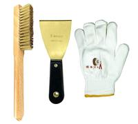 WEDO 3pcs Brass Putty Knife Set, 3" Paint Scraper with Bakelite Handle, 11" Brass Wire Brush,A Pair of Gloves,Drywall Knife, Scraper Tool for Plaster Scraping Drywall Finishing