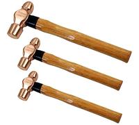 WEDO 3PCS Copper Ball Peen Hammer Set, 8 oz + 16 oz + 32 oz(1/2lb+1LB+2lb),Ball Pein Hammer with Wooden Handle, Die-Forge, Corrosion Resistant, DIN Standard