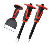WEDO 3PCS Masonry Chisel Set, Pointed & Flat End Chisels (11x16mm), Brick Chisel (22x100mm), High Carbon Steel, Rubber Handle, For Stone, Brick & Concrete