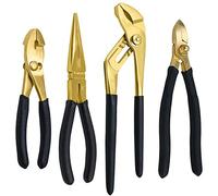 WEDO 4-Piece Brass Pliers Set,8" Snipe Nose Pliers,6" Slip Joint,7" Diagonal Cutting,10" Groove Joint, Non-Slip Handle