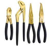 WEDO 4-Piece Brass Pliers Set with Non-Slip Handle, 8" Long Nose Pliers, 8" Snipe Nose, 6" Slip Joint,10" Groove Joint