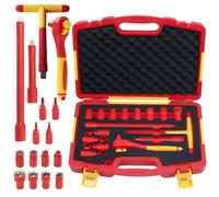 WEDO Insulated 3/8" Socket Set 16Pcs, VDE 1000V Electrician Socket Wrench Kit, 8 Socket 6 pt, Ratchet Wrench,T-Type Handle, 2 Driver Extension, 4 Hexagon Sockets, IEC 60900