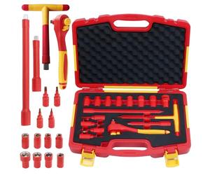 WEDO Insulated 3/8" Socket Set 16Pcs, VDE 1000V Electrician Socket Wrench Kit, 8 Socket 6 pt, Ratchet Wrench,T-Type Handle, 2 Driver Extension, 4 Hexagon Sockets, IEC 60900