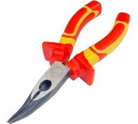 WEDO Insulated Round Bent Needle Nose Pliers 150mm(6"), 45 Degree Long Nose Pliers, VDE 1000V, with and Anti-Slip Handles, CR-V, Precision Electrical Tool for Safe Cable Stripping, Die-Forged