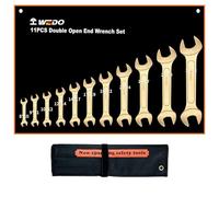 WEDO Non-Sparking Combination Wrenches Spanner Set, DIN/GS/FM/ISO Certificate Double Open End Wrench 11-Pieces, 8-32mm, 12 Point, Spark Free Aluminium Bronze, with Rolling Pouch