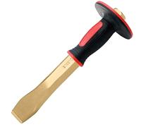 WEDO Non-Sparking Flat Chisel 6 Point Hex,Cement Chisel,Brick Chisel,Masonry Chisel with Thickness Hand Guard,Aluminum Bronze, Length 350mm,Injection Molding Handle