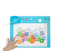 WEDO Silicone Painting Mat with Mixing Panels, Foldable Cup and Brush Holder, Light Blue, Size Approx. 50.5 x 40.3 x 0.8 cm