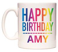 WeDoMugs Happy Birthday Amy (Rainbow) - Ceramic 11oz Coffee Tea Gift Mug Cup