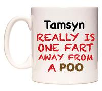 WeDoMugs Tamsyn Really is ONE Fart Away from A Poo - Ceramic 11oz Coffee Tea Gift Mug Cup