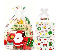 WeDoSoy 10 Pcs Christmas Basket Bags, 22x32 Inch Large Cellophane Bags with 10 Pcs Pull Bow - Cello Basket Bag Christmas Wrap Bag, Cellophane Wrapping for Gift Packaging Party Decorations