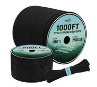 Wedotu-750LB Paracord Rope-100ft/500ft/1000ft-4MM-9 Strand Parachute Spool Cord Ideal for Military Nylon String, Camping,Survival Paracord Bracelet kit,DIY Projects,Hiking,Fishing-Black,100ft
