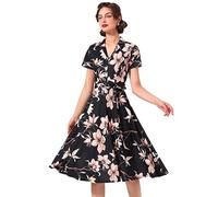 WedTrend 50s Dress Rockabilly Dresses Tea Length Cocktail Dresses for Wedding Guest Swing Party Dress Retro Midi Dress for Homecoming, Birthday, Reception BlackMagnoliaFlowerS