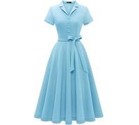 WedTrend Blue Women's Tea Party Dress, 50s Cocktail Style A-line Short Sleeve 50s Inspired Retro Themed Party Dress Modest Audrey Hepburn Style WTP30001Blue