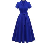 WedTrend Plus Size Vintage Cocktail Swing Dress, Tea Party Casual Midi Prom Dress in 50's Pinup Style for Daily Life WTP30001RoyalBlue2XL