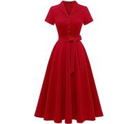 WedTrend Red Formal Dress, 50's Vintage Style, Short Sleeve Audrey Hepburn Cocktail Party Dress, Summer Wedding Guest, Retro Housewife WTP30001RedS