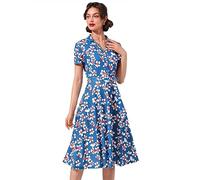 WedTrend Retro 50s Party Dress for Women - Pinup A-line Cocktail Semi Formal Vintage Tea Dress for Halloween, Christmas - Blue Pear Blossom 2XL