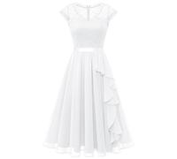 WedTrend White Graduation Dress 2025 Beach Party Fall Wedding Guest Dresses Short Sleeve Cocktail Dresses Flowly Knee Length Semi Formal Prom Dress for Homecoming WT0212White2XL