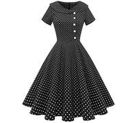 WedTrend Women's 1950s Vintage Audrey Hepburn Style Cocktail Swing DressesBlackSmallWhiteDot XS