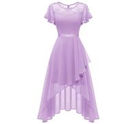 WedTrend Women's Bridesmaid Dresses Floral Lace Wedding Guest Dress Short Sleeve Homecoming Dresses A-Line Ruffle Prom Dress for Teens WT0303LavenderM