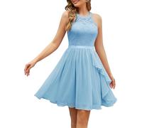WedTrend Women's Bridesmaid Dresses, Halter Sleeveless Cocktail Dress Ruffle A Line Short Prom Dress 2024 Lightblue