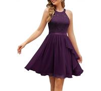 WedTrend Women's Bridesmaid Dresses, Halter Sleeveless Cocktail Dress Ruffle A Line Short Prom Dress 2024