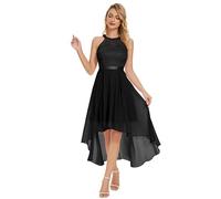 WedTrend Women's Cocktail Dress Halterneck Homecoming Dress Semi Formal Dress Sleeveless Floral Lace Hi-Lo Prom Dress for Wedding Guest WT0204BlackXL