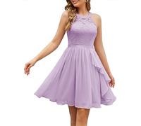 WedTrend Women's Floral Lace Chiffon Bridesmaid Dresses, Sleeveless Short Prom Dress Ruffle Wedding Guest Dress Halter Cocktail Dress A-line Semi Formal Dress for Special Occasion WT0213Lavender2XL