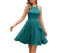 WedTrend Women's Formal Dresses 2023 Short Bridesmaid Dress Sleeveless Wedding Guest Dress Lace Cocktail Dress Swing Skater Dress Ruffle Hem Homecoming Dress WT0213PeacockGreenXS