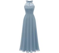 WedTrend Women's Haze-Blue S Maxi Formal Halter Off Shoulder Lace Chiffon Dress