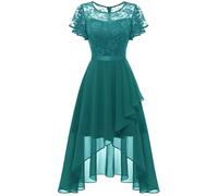 WedTrend Women's Homecoming Dresses Tea Length Formal Dresses High Low Prom Dress Elegant Flutter Sleeve Bridesmaid Dress WT0303PeacockGreenL