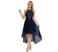 WedTrend Women's Semi Formal Dress Halterneck Bridal Shower Dress Sleeveless Prom Dress Hi-Lo Lace Plus Size Cocktail Dress for Teens WT0204Navy3XL