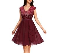 WedTrend Women's Short Sequin Dress 2025 Sparkly Bridal Shower Dresses Cap Sleeve Glitter Dress Modest Homecoming Dress for Teens WTS6005Burgundy2XL