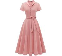 WedTrend Women's Vintage Casual Bowknot Semi Formal Dress for Wedding Guest - Midi Tea Length A-Line Retro Church Dress WTP30001 Blush 2XL