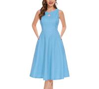 WedTrend Women's Vintage Cocktail Dress with Pockets 1940s Church Dresses Sleeveless Polka Dot Work Dress for Lady WTP30010SkyBlueSmallWhiteDotM